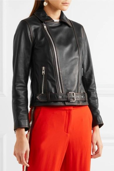 Shop Ganni Tatin Leather Biker Jacket