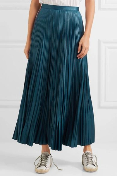 Shop Golden Goose Liza Striped Plissé Coated-jersey Maxi Skirt In Turquoise