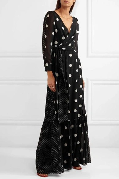 Shop Boutique Moschino Polka-dot Silk-chiffon Maxi Dress In Black