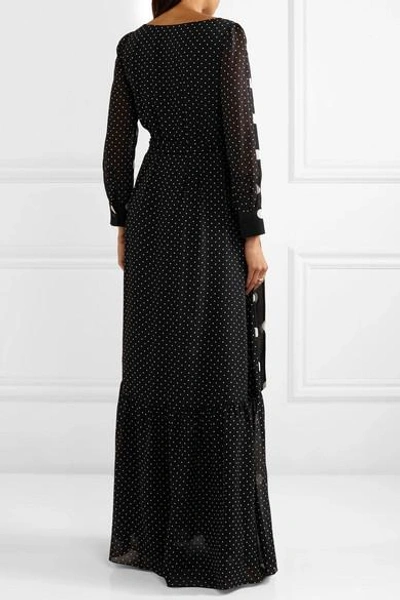 Shop Boutique Moschino Polka-dot Silk-chiffon Maxi Dress In Black