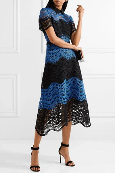 Shop Lela Rose Silk-trimmed Guipure Lace Midi Dress