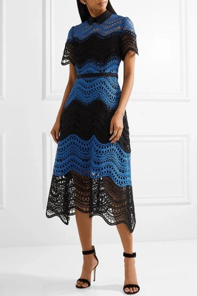 Shop Lela Rose Silk-trimmed Guipure Lace Midi Dress