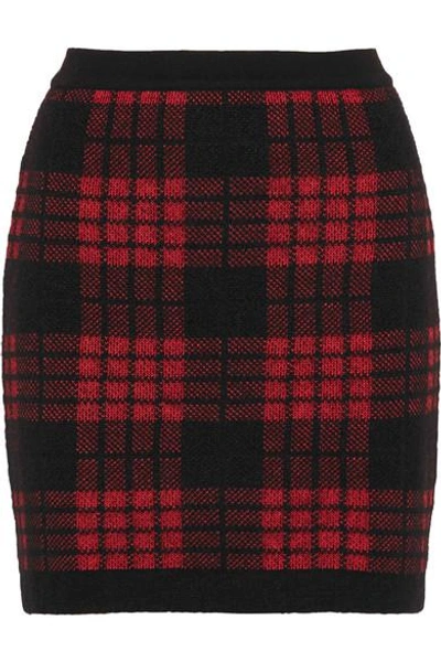 Shop Balmain Tartan Jacquard-knit Mini Skirt