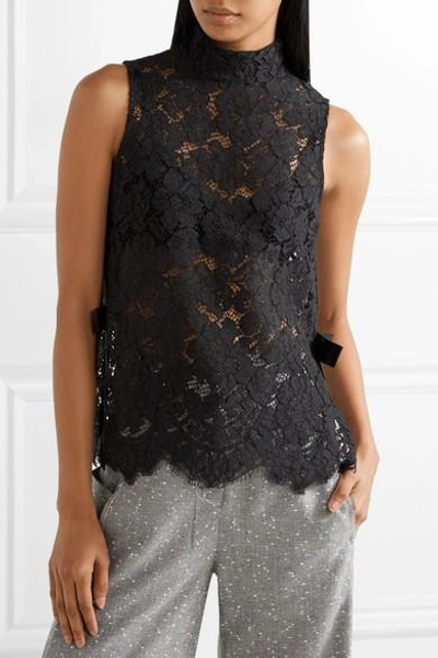 Shop Ganni Duval Grosgrain-trimmed Corded Lace Top In Black