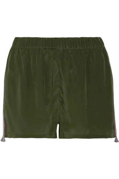 Shop Figue Cassia Embroidered Silk-satin Shorts