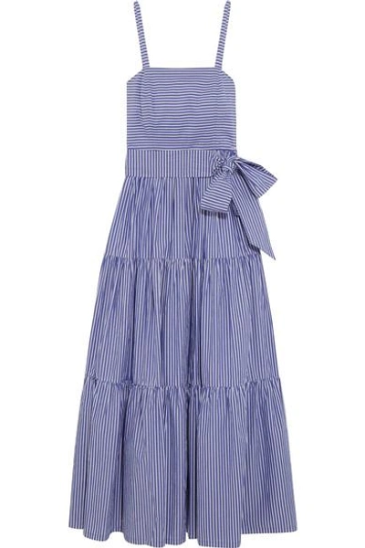 Shop Jcrew Garratt Tiered Striped Cotton-poplin Midi Dress In Blue