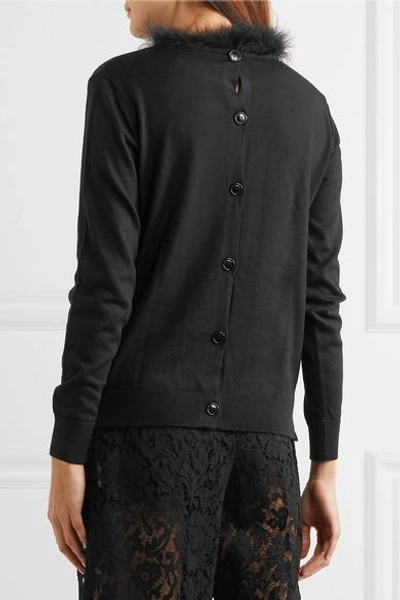 Shop Simone Rocha Feather-trimmed Merino Wool-blend Sweater