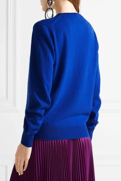 Shop Lingua Franca Original Gangsta Embroidered Cashmere Sweater In Cobalt Blue