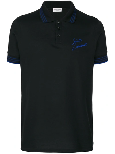 Shop Saint Laurent Logo Embroidered Polo Shirt