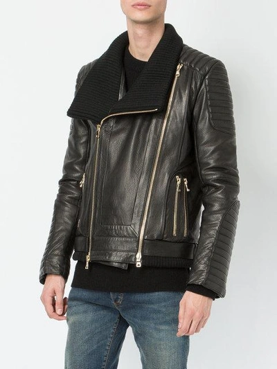 Shop Balmain Leather Biker Jacket - Black