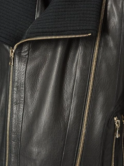 Shop Balmain Leather Biker Jacket - Black