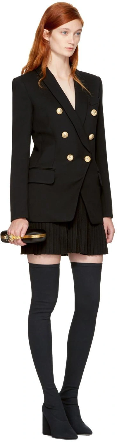 Shop Balmain Black Pleated Miniskirt In C0100 Black