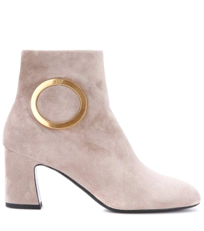 Shop Roger Vivier Chunky Trompette Suede Ankle Boots In Grey