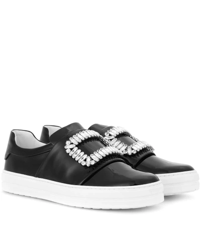 Roger Vivier Sneaky Viv Embellished Satin Slip-on Sneakers In Black