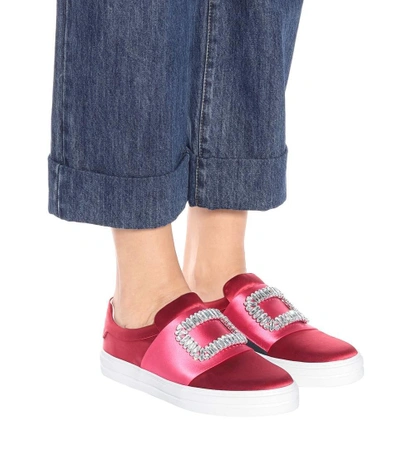 Shop Roger Vivier Sneaky Viv' Satin Slip-on Sneakers In Red