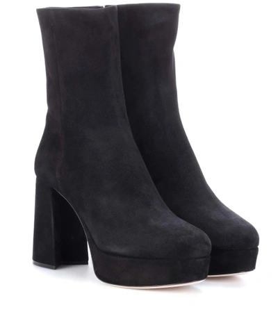 Miu Miu Velvet Plateau Ankle Boots In Black