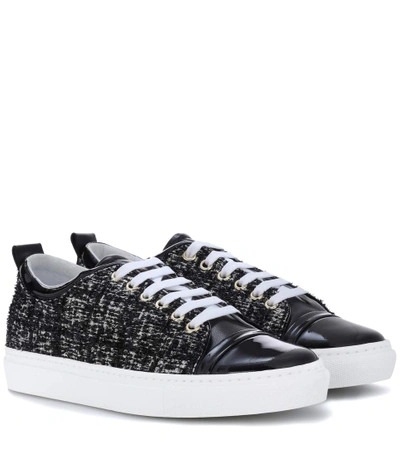 Shop Lanvin Tweed And Leather Sneakers In Llack