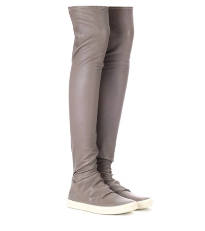 Rick Owens Over-the-knee Leather Sneakers In Grey