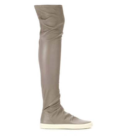 Shop Rick Owens Over-the-knee Leather Sneakers In Grey
