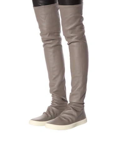 Shop Rick Owens Over-the-knee Leather Sneakers In Grey