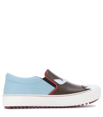Shop Fendi Leather Slip-on Sneakers In Llue