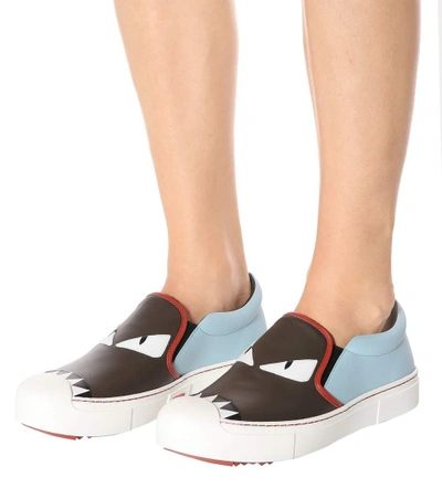 Shop Fendi Leather Slip-on Sneakers In Llue