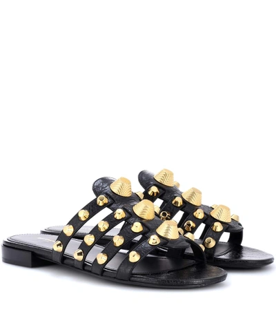 Shop Balenciaga Arena Leather Sandals In Black