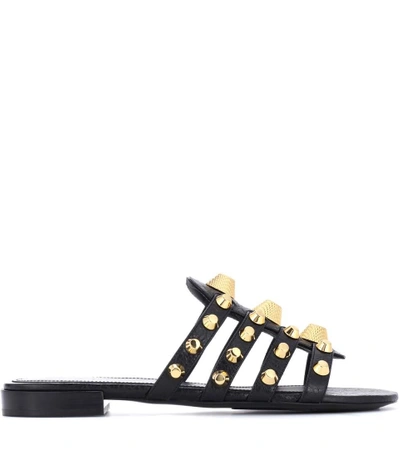 Shop Balenciaga Arena Leather Sandals In Black