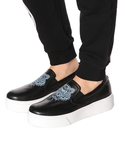 Shop Kenzo Slip-on Plateau Leather Sneakers In Llack