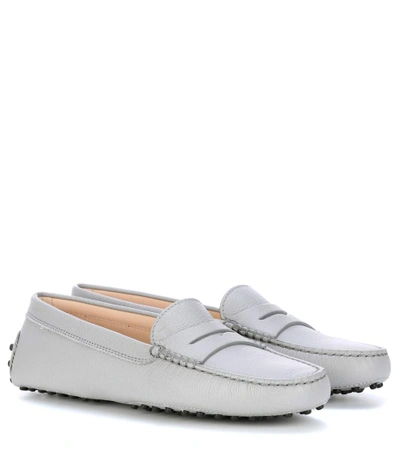 Shop Tod's Gommino Leather Loafers In Grey