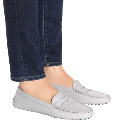 Shop Tod's Gommino Leather Loafers In Grey