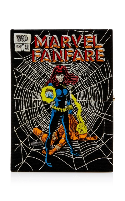Shop Olympia Le-tan Marvel Fanfare Embroidered Canvas Clutch