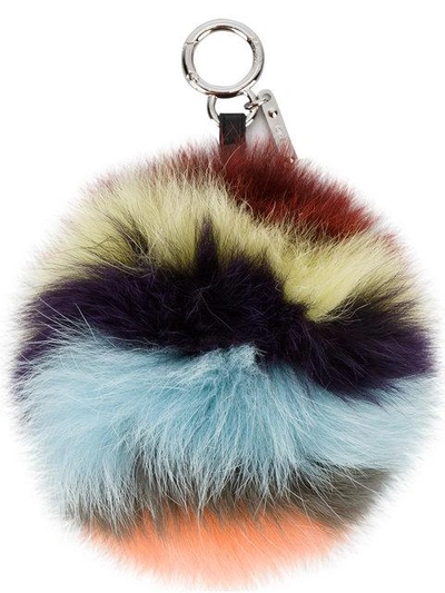 Shop Fendi Striped Pom Pom Keyring - Multicolour