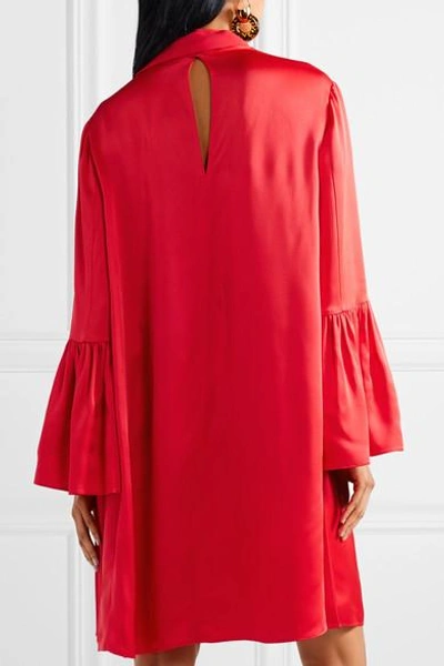 Shop Fendi Pleated Washed-satin Mini Dress In Crimson