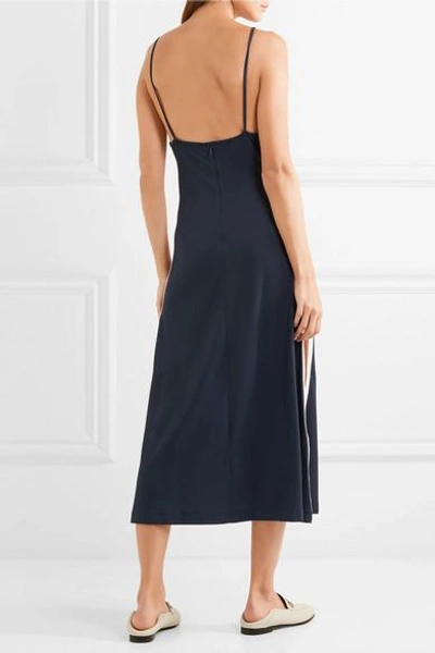 Ganni Dubois Polo Striped Jersey Halterneck Midi Dress In Midnight Blue |  ModeSens