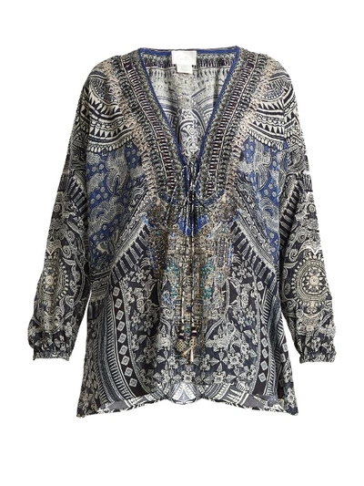 Camilla Small Town Hero-print Silk Kaftan In Blue Multi