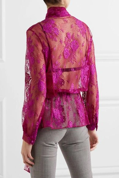 Shop Balenciaga Lavalliere Pussy-bow Stretch-lace Blouse