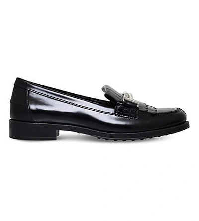 Shop Tod's Gomma Leather Fringe Loafers In Black
