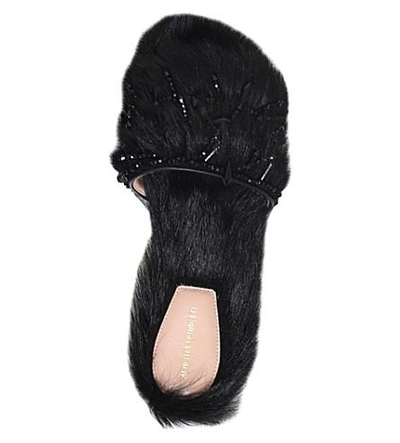 Shop Alberta Ferretti Crystal-embellished Shearling Slide Sandals In Black