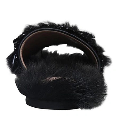 Shop Alberta Ferretti Crystal-embellished Shearling Slide Sandals In Black