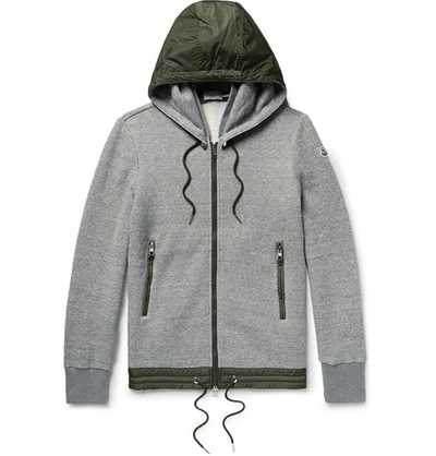 Shop Moncler Slim-fit Nylon-trimmed Cotton-blend Jersey Zip-up Sweatshirt In Gray