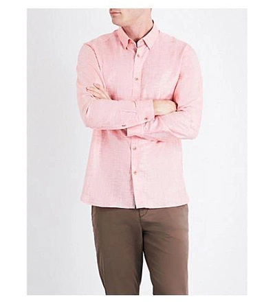 Shop Ted Baker Losta Regular-fit Cotton And Linen-blend Shirt In Orange