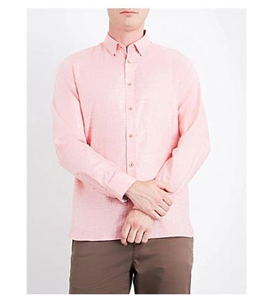 Shop Ted Baker Losta Regular-fit Cotton And Linen-blend Shirt In Orange