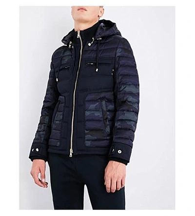 Shop Balmain Camo-print Quilted Shell And Wool Jacket In Navy
