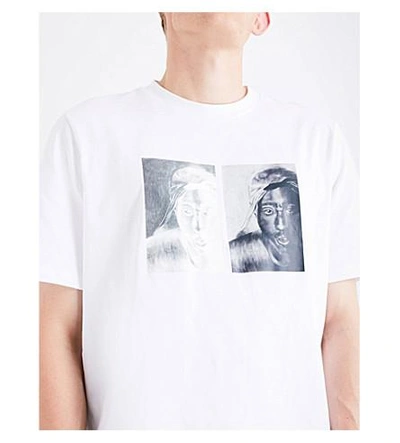 Shop Oamc S.o.s. Tupac-print Cotton-jersey T-shirt In White