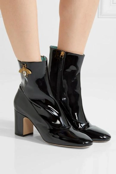 Shop Gucci Embellished Patent-leather Ankle Boots