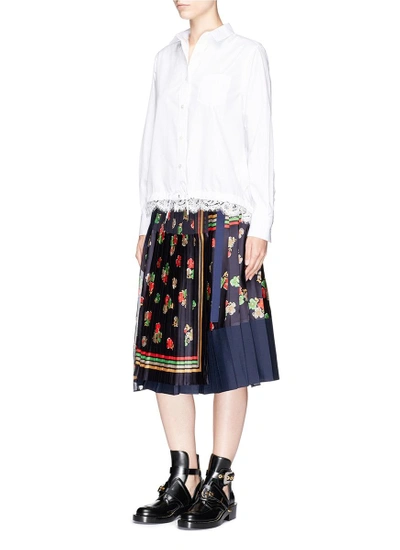 Shop Sacai Floral Print Pleated Patchwork Wrap Skirt