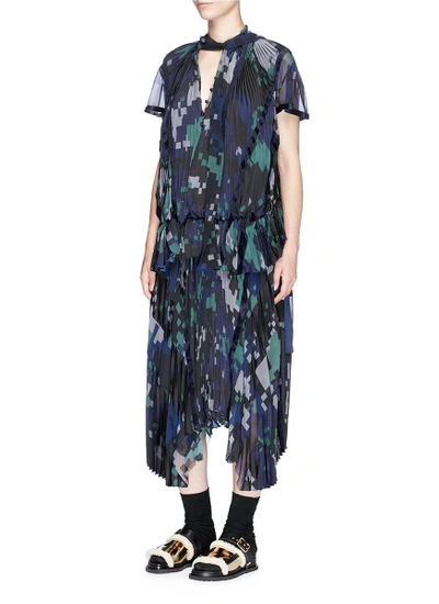 Shop Sacai Digital Camouflage Print Plissé Pleated Wrap Skirt