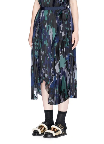 Shop Sacai Digital Camouflage Print Plissé Pleated Wrap Skirt