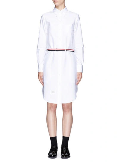 Shop Thom Browne Stripe Belt Cotton Oxford Shirt Dress